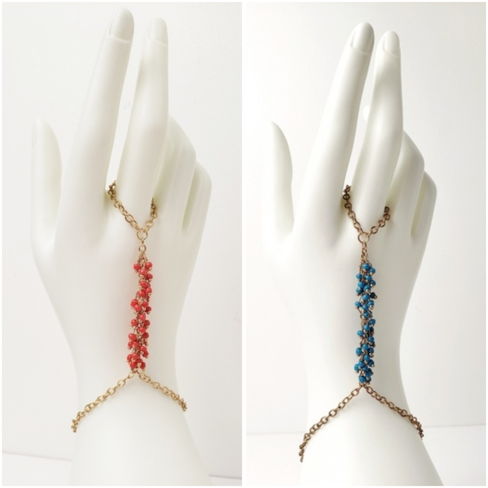 Bohemian Style Gold Beaded Hand Chain Hand Bracelet Set